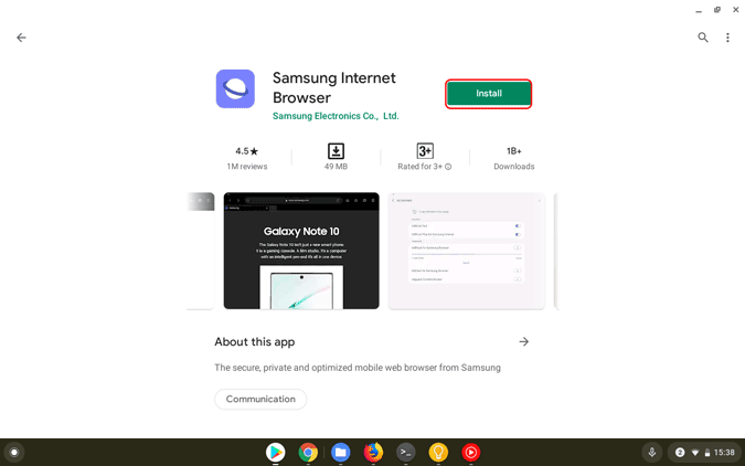 Установка Samsung Internet на Chromebook