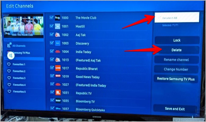 Samsung TV Plus удалить каналы