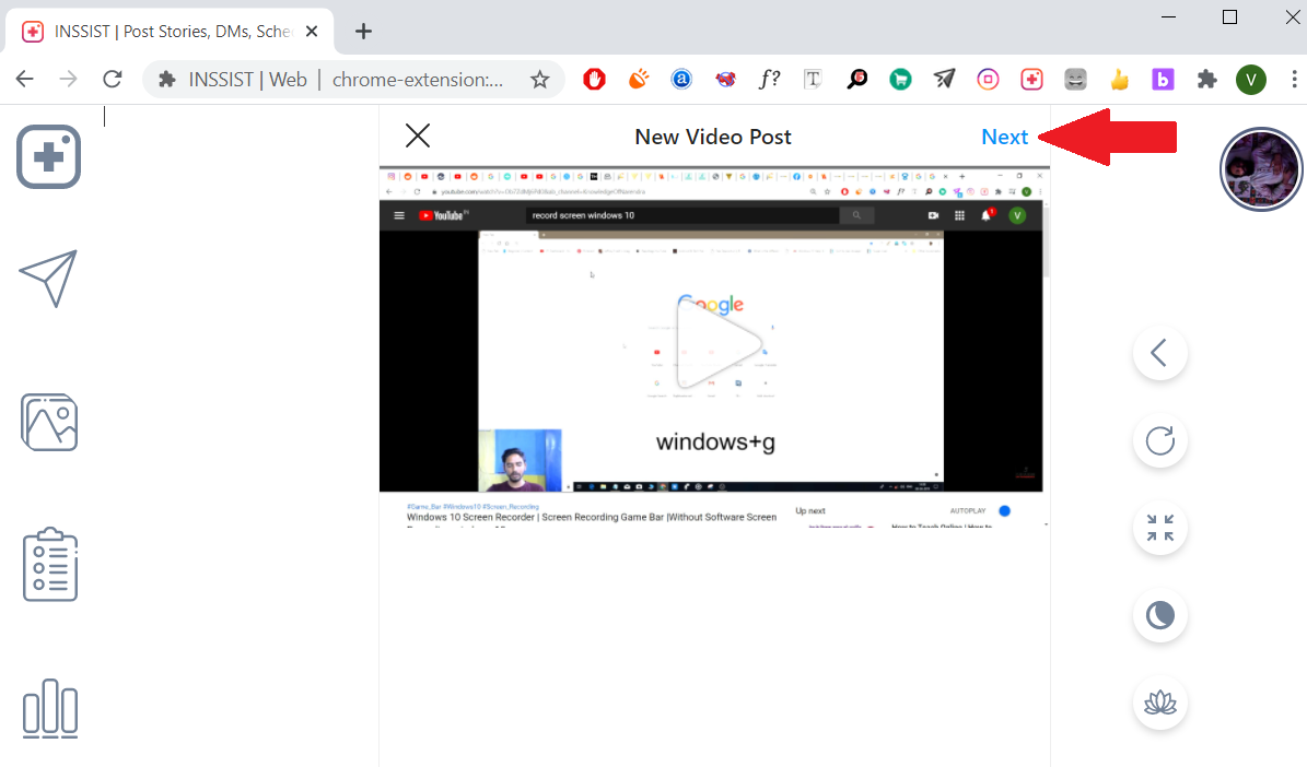 Возможность загрузки видео через расширение INSSIST Chrome