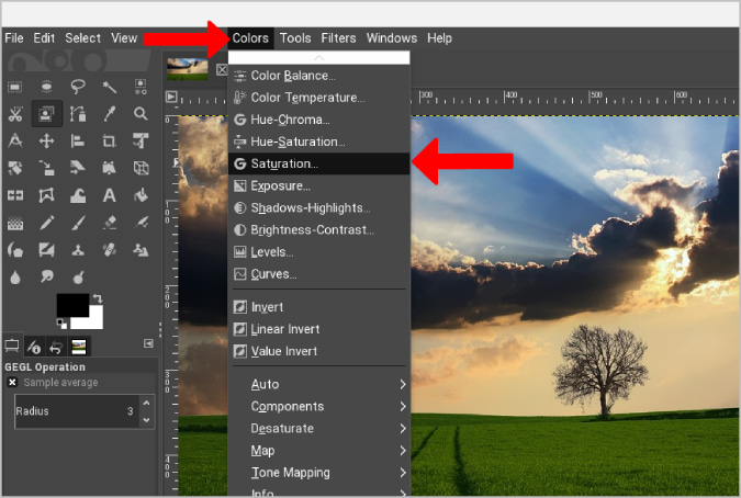 Открытие функции насыщенности в GIMP