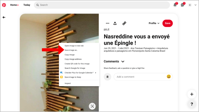 Загрузка изображений Pinterest на рабочий стол с помощью опции «Сохранить изображение как»