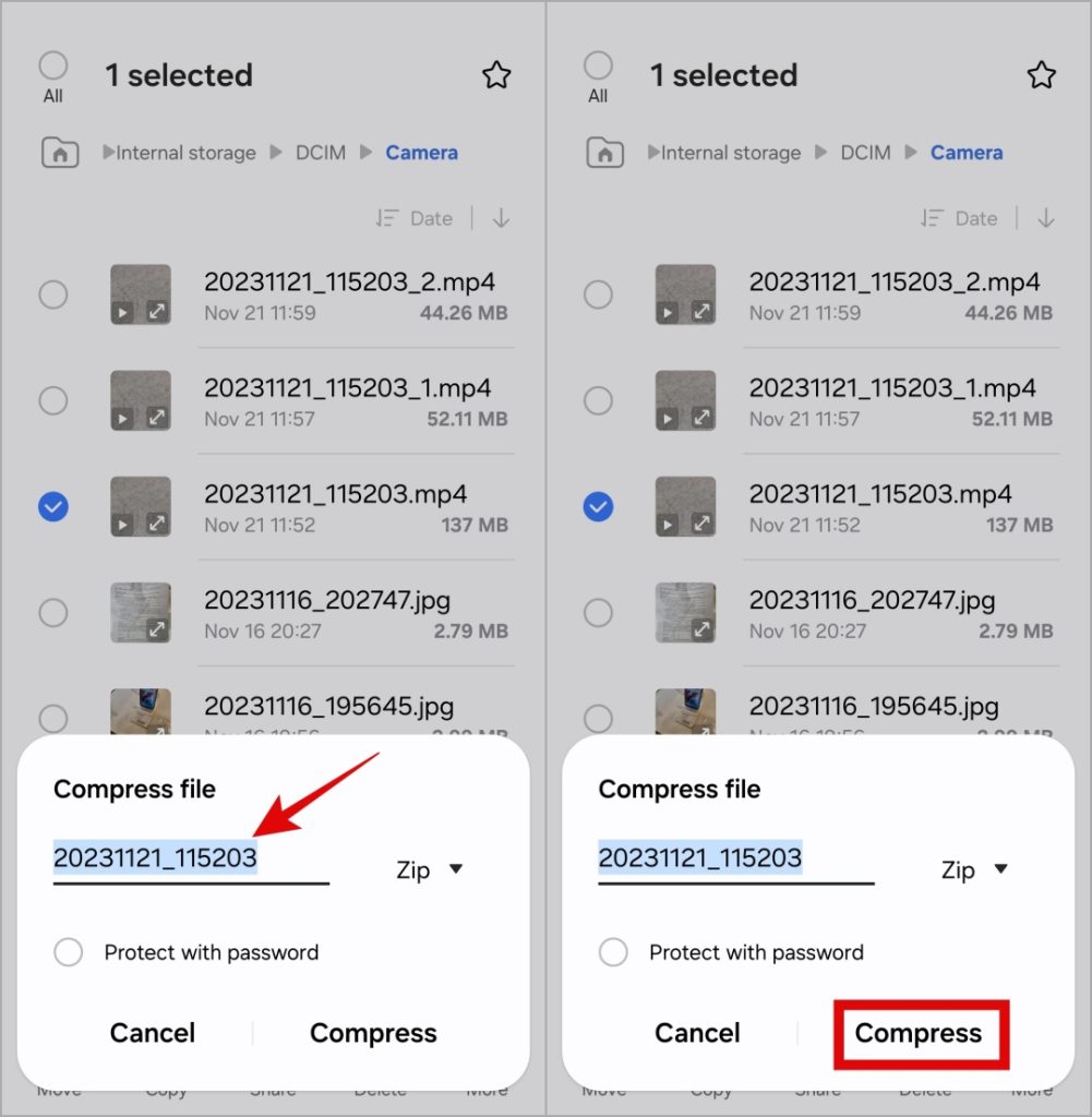 Сохранение видео в виде ZIP-файла на телефоне Samsung Galaxy