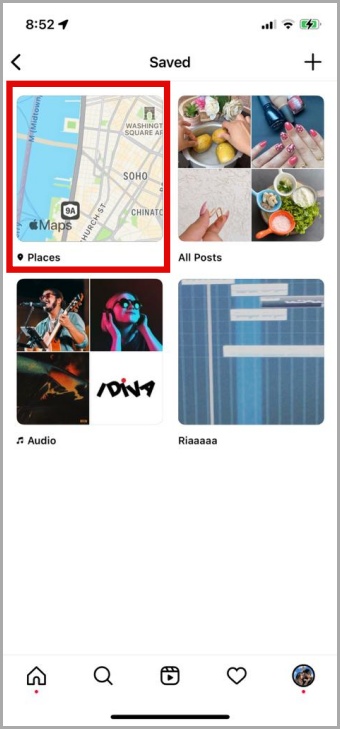 Сохраненные местоположения в Instagram Mobile