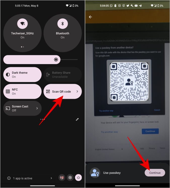 Считыватель QR-кода на Android для входа в Google Passkey