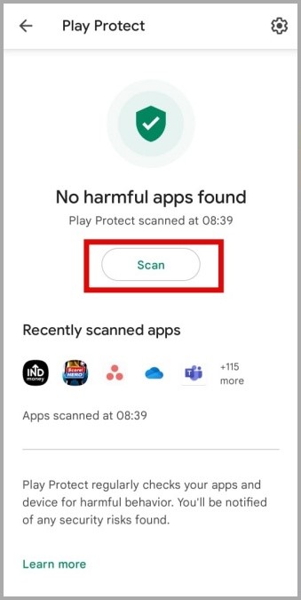 Сканируйте свой телефон Samsung с помощью Google Play Protect