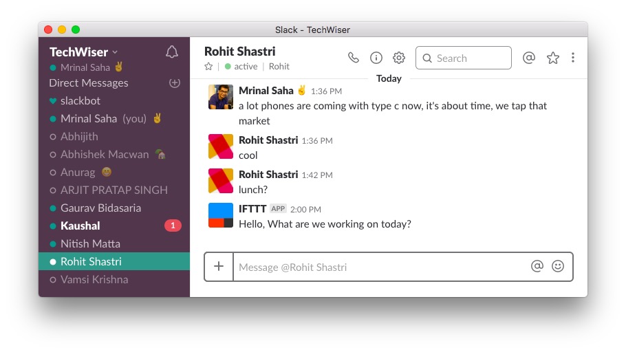 IFTTT со Slack