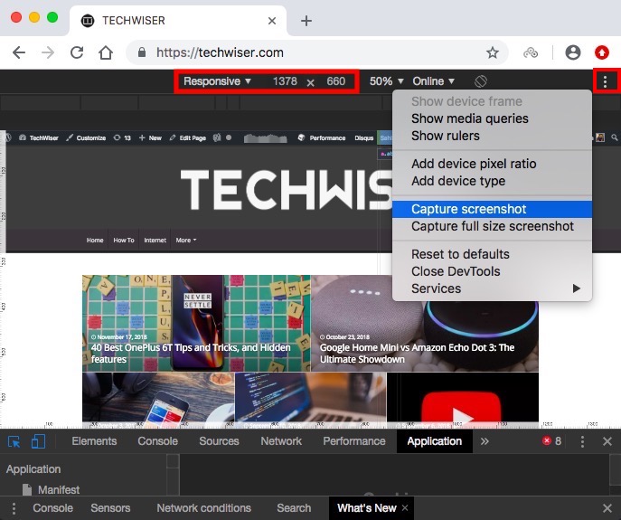 Инструменты разработчика снимков экрана Chrome