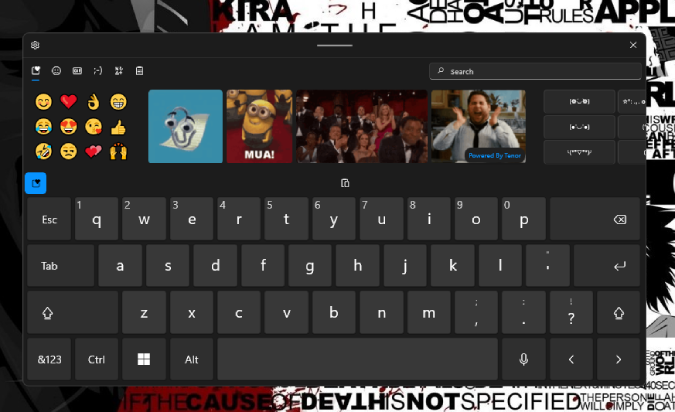 Эмодзи и GIF-изображения на клавиатуре Windows 11