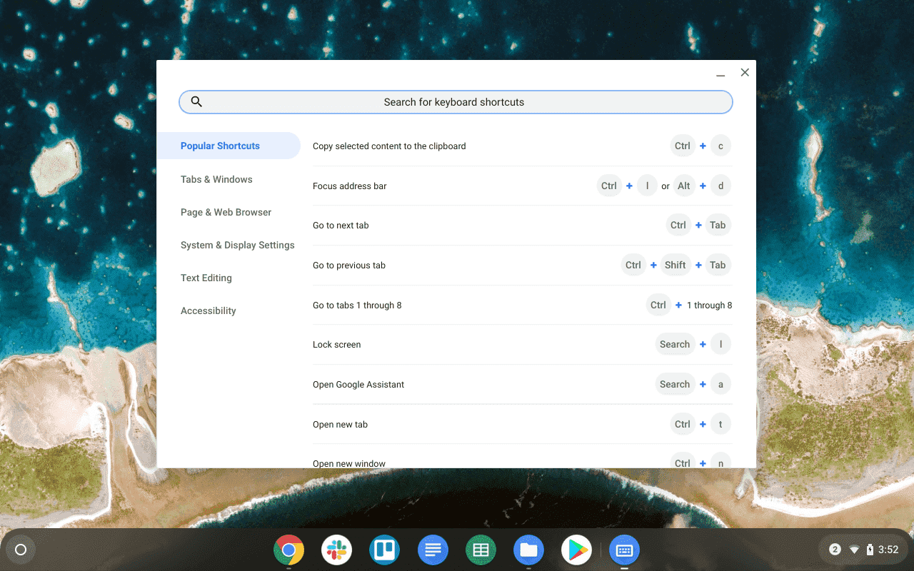 Легко узнавайте все ярлыки на Chromebook