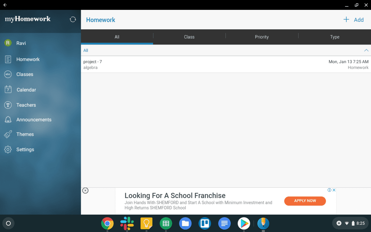 приложение myhomework на Chromebook