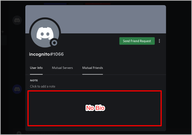 В профиле Discord нет биографии