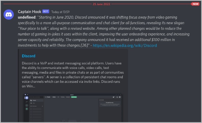 Сообщение отправлено в Discord через отправку в Discord