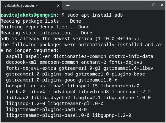 Установка ADB на Chrome OS Linux