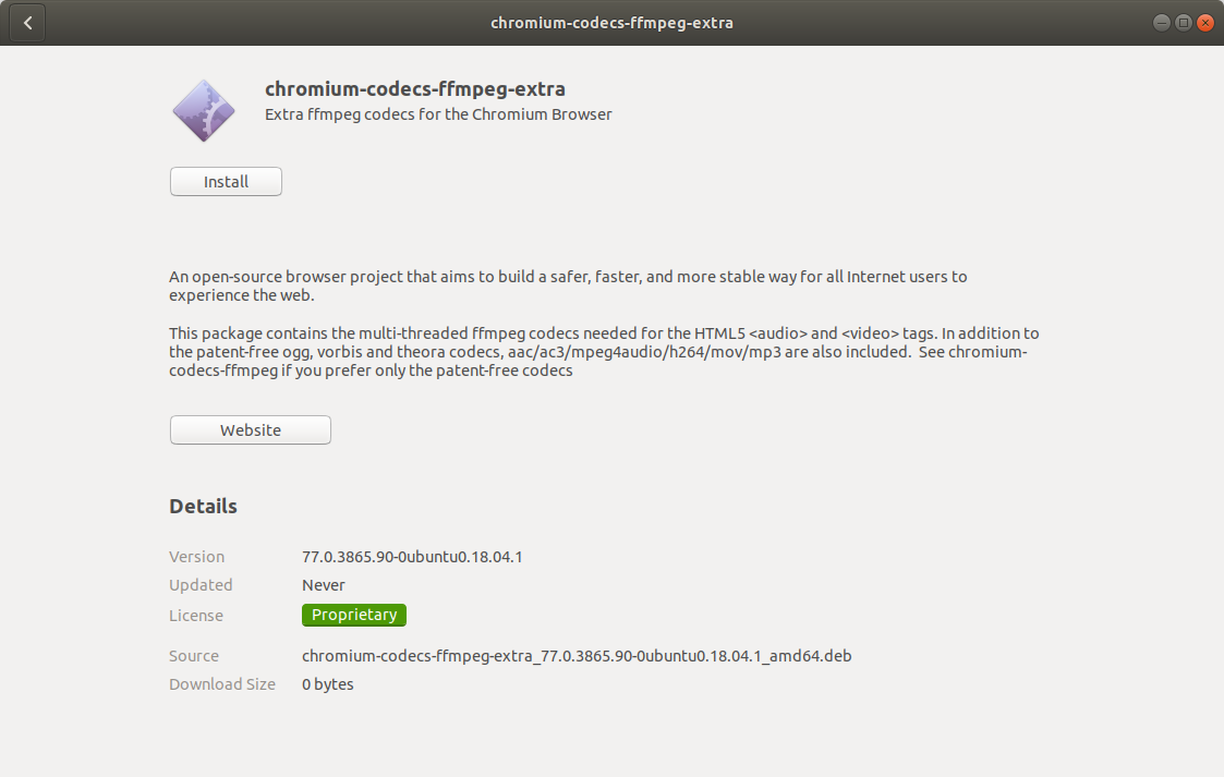 Дополнительные кодеки chromium ffmpeg в магазине приложений Ubuntu