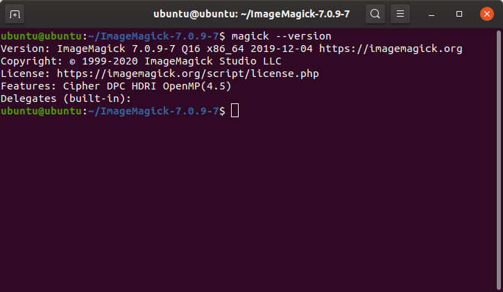 проверка версии image Magick на терминале в Ubuntu