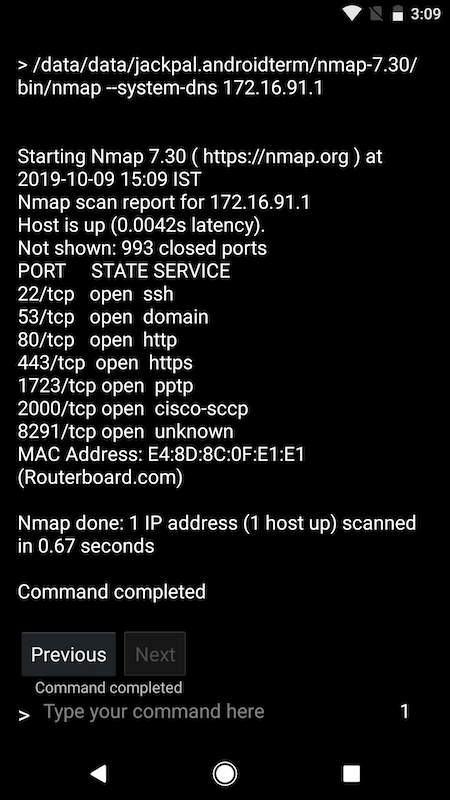 Скриншот Nmap