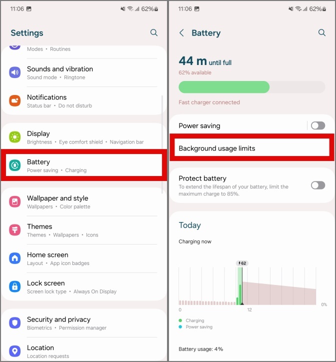 доступ к параметрам батареи в Samsung Galaxy