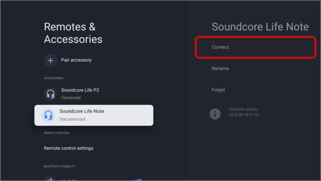 подключение ранее подключенного аудиоустройства Bluetooth в Google TV