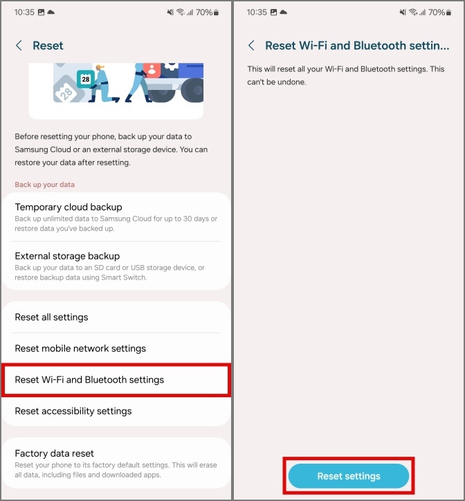 Сброс настроек Wi-Fi и Bluetooth на телефонах Samsung Galaxy