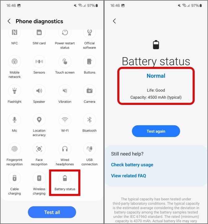 Проверка состояния батареи в телефонах Samsung Galaxy с помощью приложения Samsung Members.