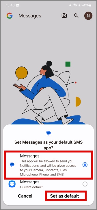 Установка приложения Google Сообщения по умолчанию в телефонах Samsung Galaxy