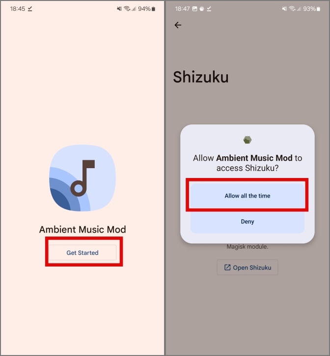 разрешить приложению мода эмбиент-музыки доступ к Сидзуку