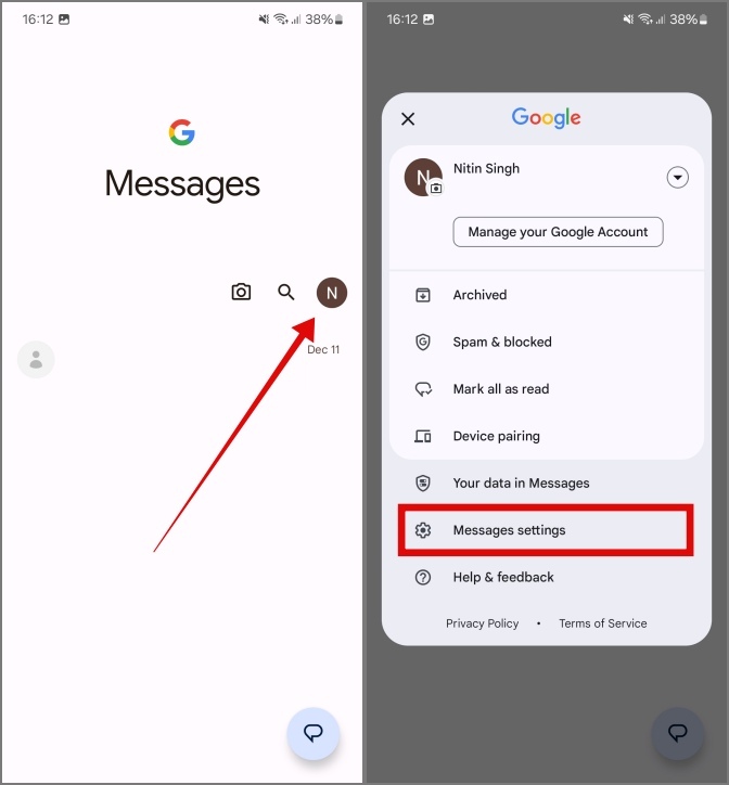 Настройки сообщений в приложении «Сообщения Google» на Android