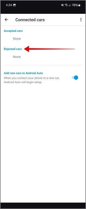 Список отклоненных автомобилей в Android Auto на Android