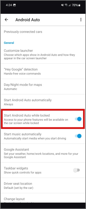 включить запуск Android Auto при блокировке