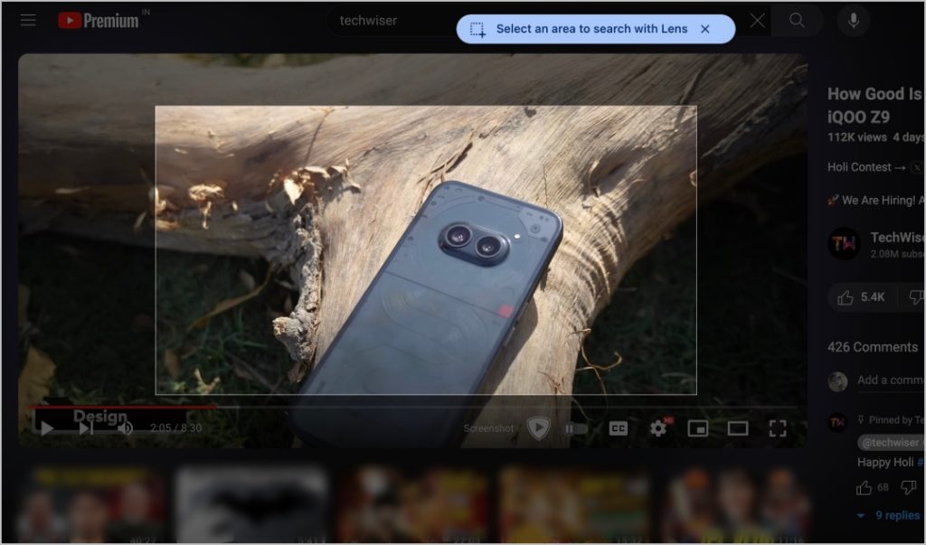 Выбрать область с помощью Google Lens Chrome Desktop