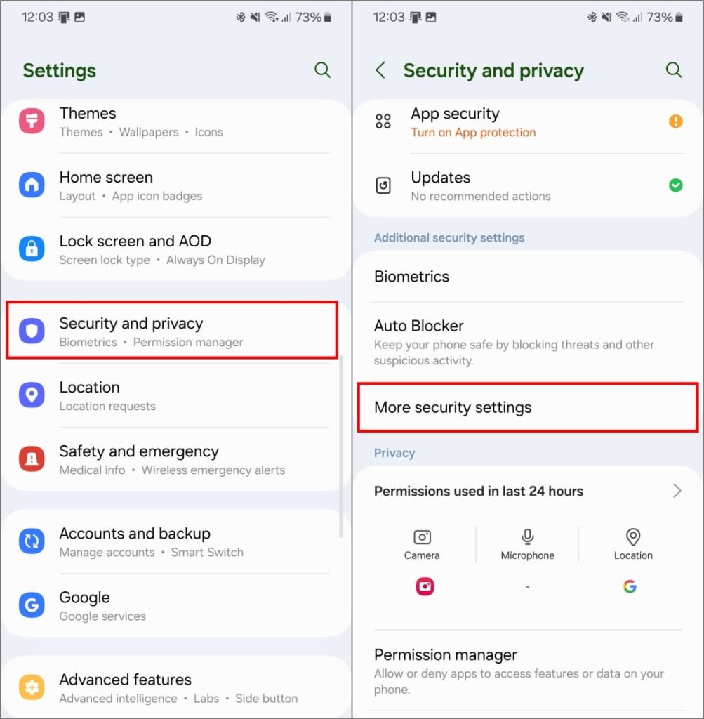 Настройки безопасности и конфиденциальности в One UI 6.1 на телефоне Samsung Galaxy