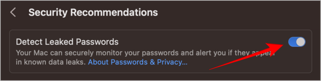Переключите для обнаружения взломанных паролей в macOS