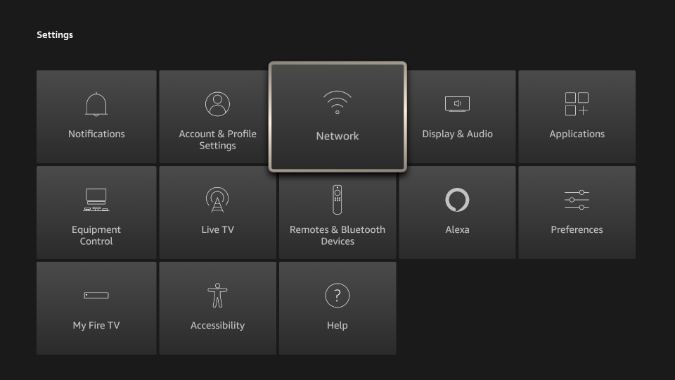 Меню сети Fire TV Stick