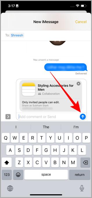 Отправка приглашения на сотрудничество в заметках в iMessage на iPhone