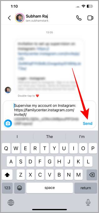 Отправка приглашения на супервизию через DM в Instagram iOS