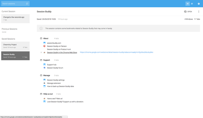 Расширение Session Buddy для Chrome