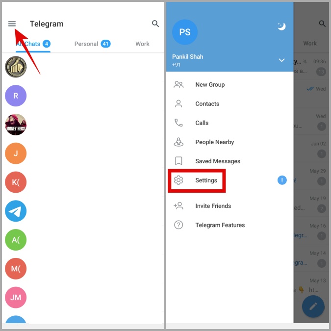 Настройки Telegram для Android