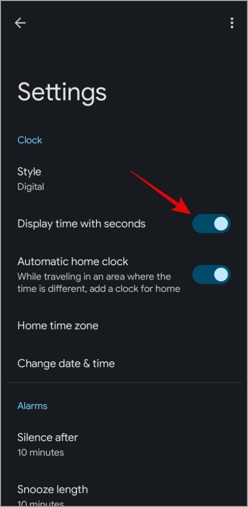 Показывать секунды в приложении «Часы» для Android