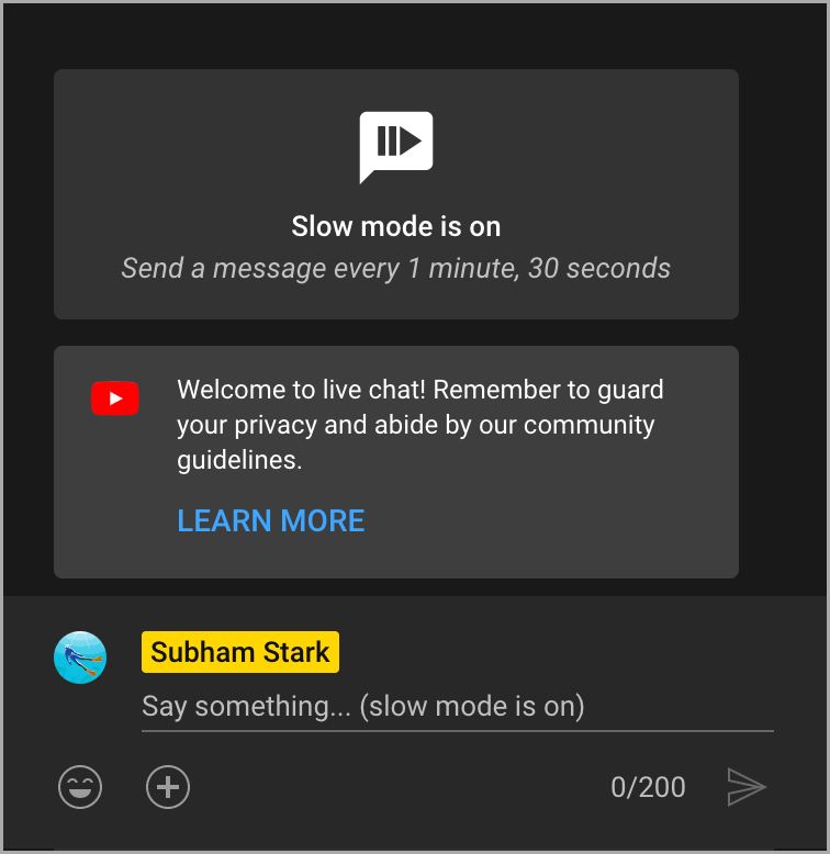 В чате YouTube включен медленный режим