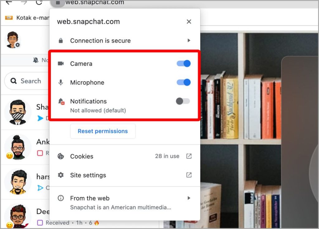 Разрешения Snapchat в Интернете на ПК и Mac