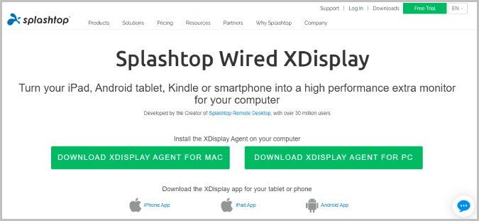 Веб-сайт Splashtop Wired XDisplay