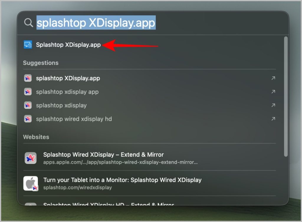 Открытие приложения Splashtop XDisplay на Mac