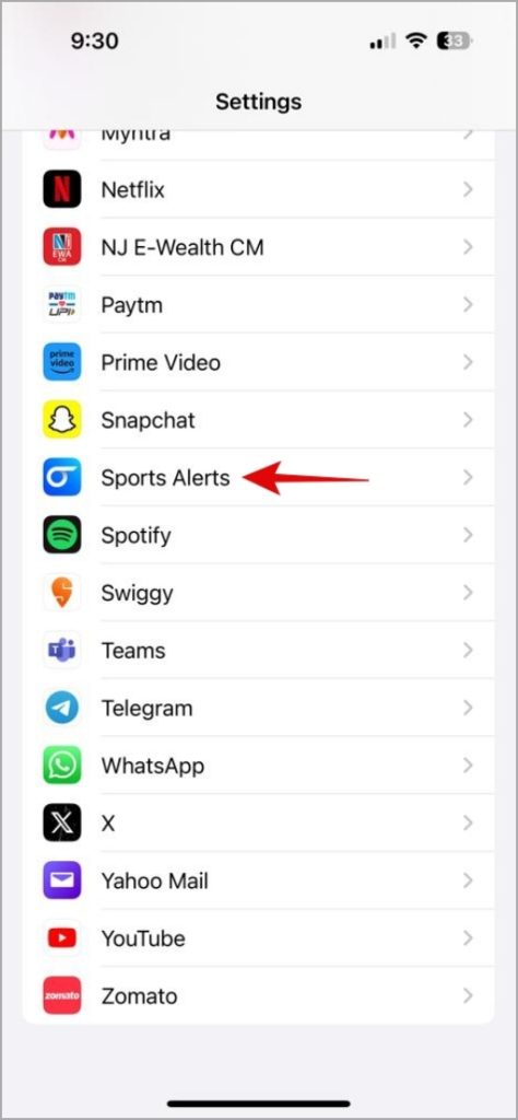 Приложение Sports Alerts на iPhone