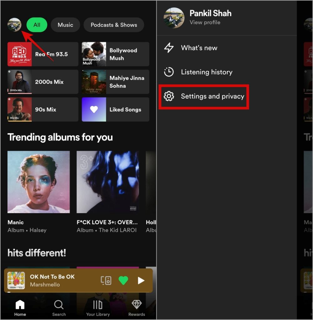 Настройки приложения Spotify на мобильном телефоне