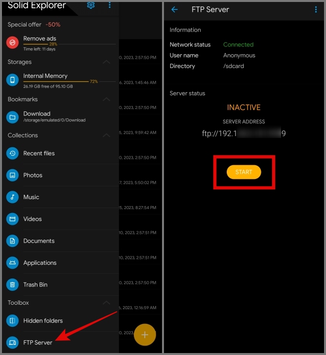 Запустите FTP-сервер на Android с помощью Solid Explorer