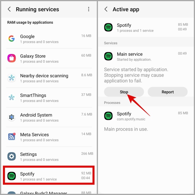 Остановить службы приложений на телефоне Android
