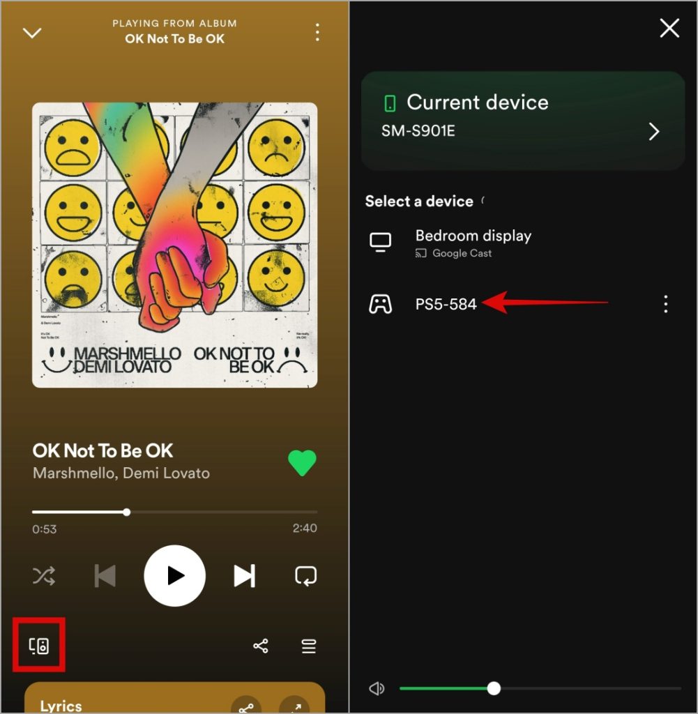 Трансляция Spotify на PS5 с Android или iPhone