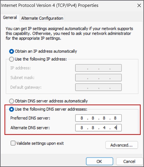 Переключиться на Google DNS