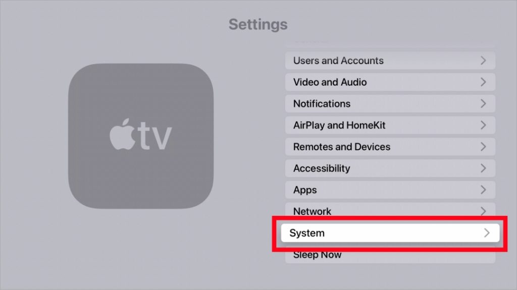 Системные настройки на Apple TV