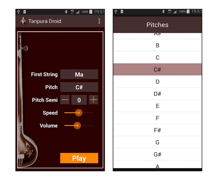 Макет приложения Tanpura Droid